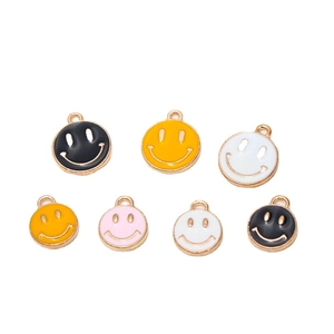 Smiling face enamel charms with gold plating for DIY jewelry and earrings making