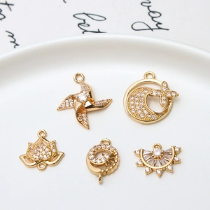 Koperen Micro Ingelegde Zirkoon Hangers Bloem Windmolen Maan Ster Waaier Charms Voor DIY Sieraden Maken Kettingen Oorbellen