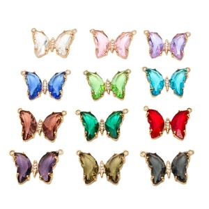 Douze pendentifs papillon en cristal coloré avec strass pour création de bijoux DIY