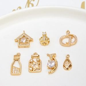 Copper Zirconia Crown House Heart Letter Bottle Pendants Only For DIY Jewelry Making Findings Necklace Earring Accessories