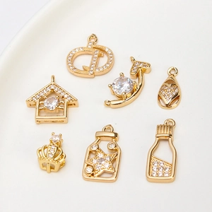 DIY gold plated pendants with cubic zirconia for jewelry making in various shapes