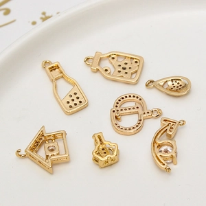 Gold plated DIY jewelry charms with cubic zirconia in assorted geometric shapes for necklaces