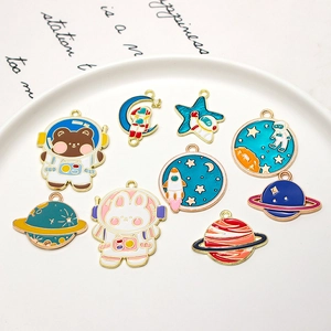 Cartoon astronaut and planet alloy drip oil pendants for DIY charm bracelets and necklaces
