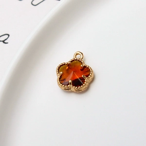 Macro de breloque fleur 12mm plaqué or avec cristal ambré facetté pour bijoux DIY