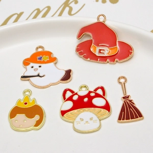 Alloy Enamel Halloween Charms Witch Hat Ghost Mushroom Broom Girl Pendant For DIY Jewelry Making Bracelet Accessories