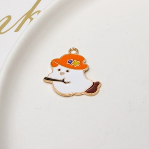 Detail of cartoon ghost charm with wizard hat for DIY jewelry making accessories