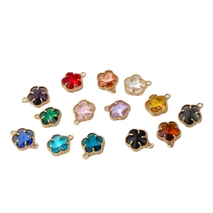 Pendentifs fleurs 12mm en cristal coloré et bordure dorée pour la création de bijoux DIY