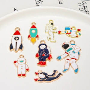 Space theme DIY alloy charms set with astronaut and rocket pendants for jewelry making