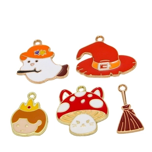 Cartoon enamel charm set with magic broom and mushroom for DIY jewelry making