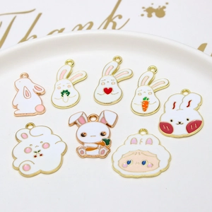 Enamel rabbit charms set with gold plating for DIY jewelry making and bracelets