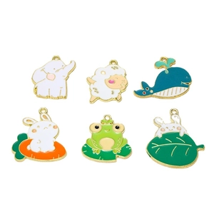 DIY colorful animal enamel charms featuring rabbit, whale and frog in gold-plated alloy