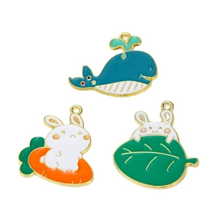 Cute cartoon enamel charms set featuring whales and rabbits for DIY jewelry making