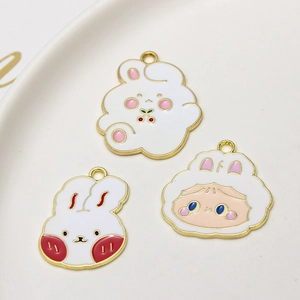 DIY cartoon rabbit alloy pendants with enamel drip finish for jewelry making accessories