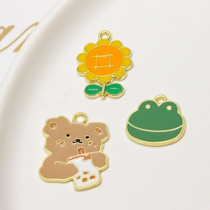 DIY cartoon enamel bear and sunflower alloy charms for bracelets and hair accessories