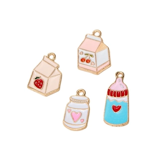 Charmants pendentifs émaillés brique de lait fraise et cerise pour bijoux DIY
