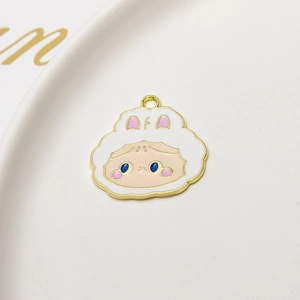 Detailed macro view of a cute cartoon enamel rabbit pendant for DIY jewelry making