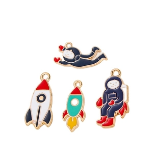 DIY astronaut and rocket enamel alloy charms for necklaces and creative jewelry making