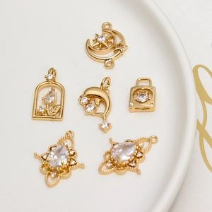 Exquisite gold-plated copper moon dolphin flower pendants inlaid with zircon for jewelry DIY
