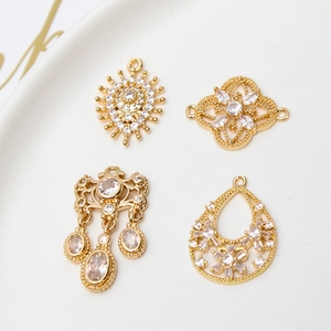 Exquisite copper gold-plated flower pendants with cubic zirconia for DIY jewelry making