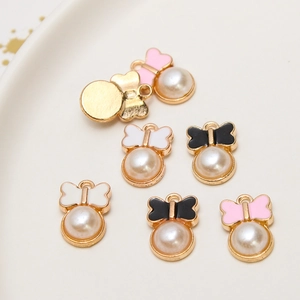DIY Legierung Anhänger mit Schleife und Perlen in Rosa, Weiß und Schwarz für Schmuck