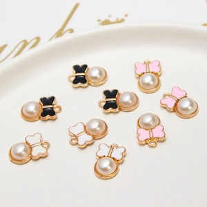 DIY Schleifen und Perlen Anhänger für Halsketten und Armbänder in Pink, Schwarz, Weiß