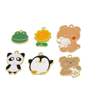 Cute enamel animal pendants set with bear and penguin for DIY jewelry making accessories
