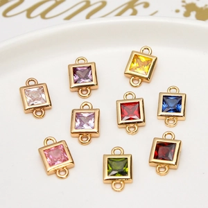 Square zircon double-ring connector pendants in multiple colors for DIY jewelry