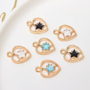Emaille-Anhänger in Herz- und Sternform für DIY-Schmuck in Blau Weiß und Schwarz Tönen