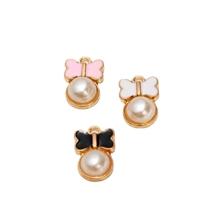 Emaille Schleife Perlenanhänger Set in Rosa Weiß und Schwarz für DIY Schmuck