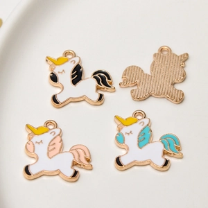 Pendentifs licorne en émail noir, bleu et rose pour la création de bracelets et bijoux DIY