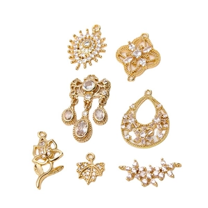 7-piece gold-plated copper charms set with cubic zirconia for DIY jewelry making