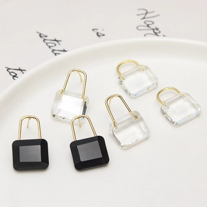 Boucles d'Oreilles Clous Vintage en Cuivre et Verre Forme de Serrure Pour Femmes Pendentif Géométrique Seul Sans Chaîne