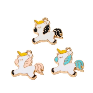 Pendentifs licorne en émail noir rose et bleu pour bijoux et bracelets DIY