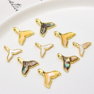 Gold plated mermaid tail charms with natural shell inlay for DIY jewelry design