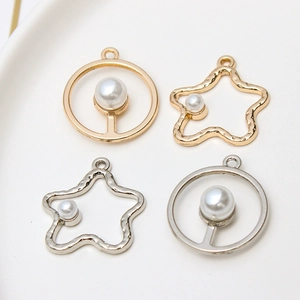 DIY pearl charms in moon and star shapes with gold and silver alloy finish for jewelry