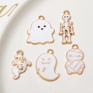 Halloween cartoon enamel ghost and mummy alloy pendants for DIY jewelry making