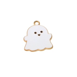 Cute Halloween ghost enamel charm with gold trim and heart mouth for DIY jewelry making