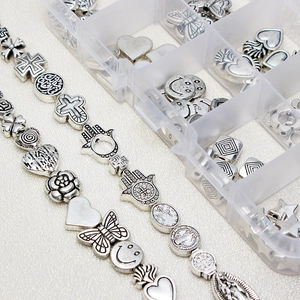 Vintage Alloy Antique Silver Beads DIY Jewelry Making Charms Heart Cross Butterfly Flower Hamsa Hand Religious Spacer Beads For Bracelets Necklace