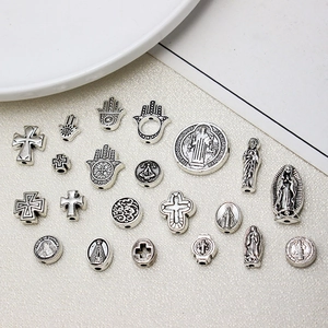 Vintage silver alloy DIY jewelry set with religious crosses and hamsa hand charms