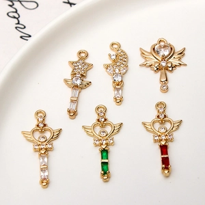 Star and moon zircon pendants for DIY jewelry making in polished gold finish