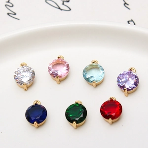 8mm multicolor zircon round charms with four-claw gold plating for DIY jewelry making