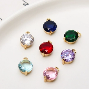Round Cubic Zirconia Pendant Copper Claw Setting DIY Jewelry Charms For Necklace Earring Making Minimalist Gemstone Pendants