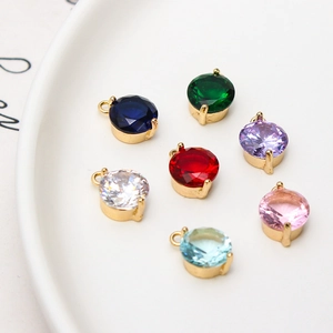 Set of 8mm round colorful cubic zirconia charms with gold plated settings for DIY jewelry
