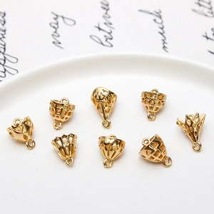 Eight gold-plated hollow mesh tassel caps for DIY jewelry making and earring assembly