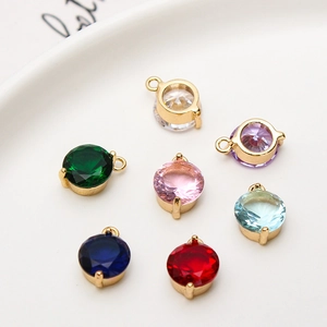8mm round zircon pendants with gold metal base for DIY jewelry making in seven colors