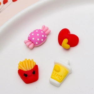 Miniature resin DIY charms including cute fries, heart, and drinks for phone case decor