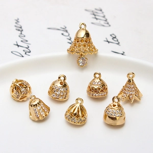 Golden micro-pave zircon bell and star pendants for DIY jewelry making accessories