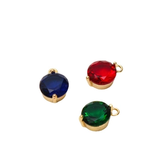8mm round colored zircon charms in blue, red, and green with 4-claw gold plated settings