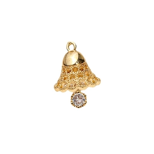 Golden hollow bell pendant with sparkling zircon for DIY jewelry making accessories