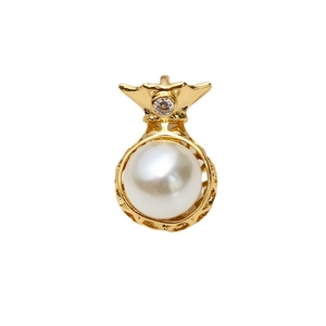 Elegant gold hollow lucky bag pendant with large white pearl and bow detail